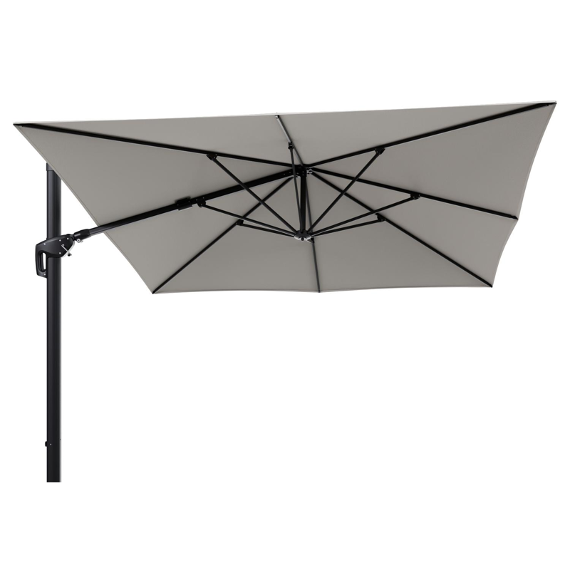 Parasol pendant Minore avec fonction tilt en aluminium noir et toile de parasol en All Weather Sunbrella® Luxe Lopi Marble  - Lg.1: 350 x Lg.2: 350 cm (sans pied de parasol