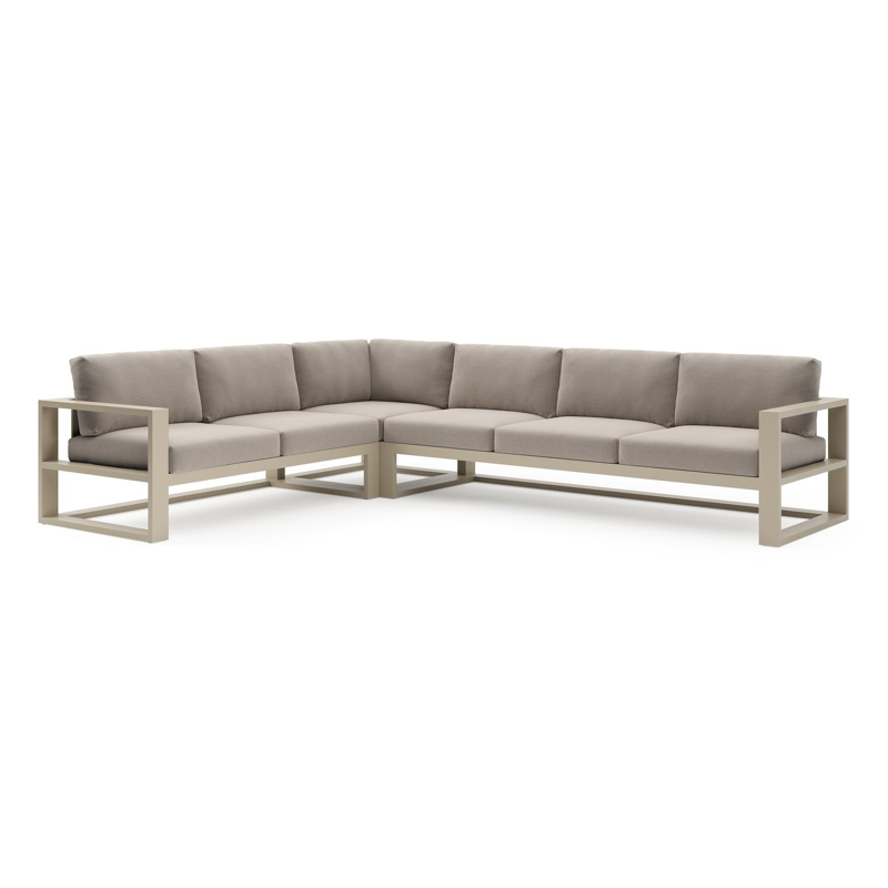 Verato loungehoek in beige aluminium met savane coconut all weather sunbrella® luxe kussen