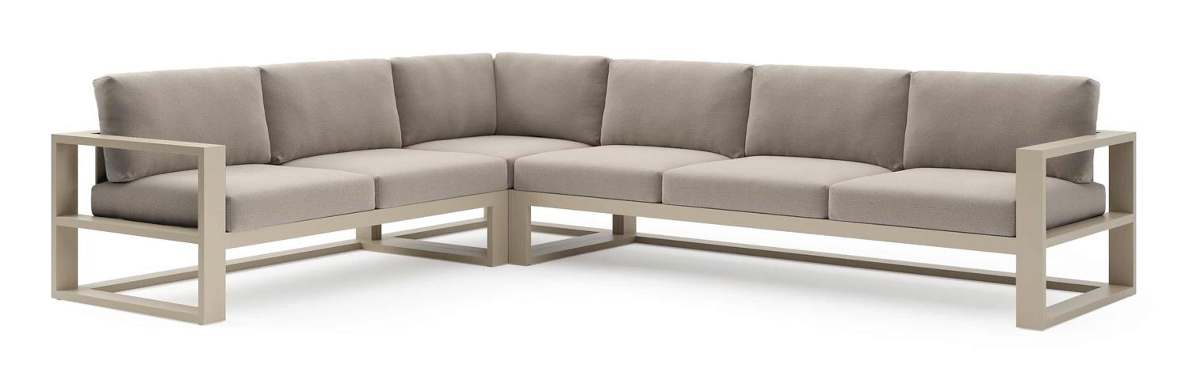 Verato loungehoek in beige aluminium met savane coconut all weather sunbrella® luxe kussen
