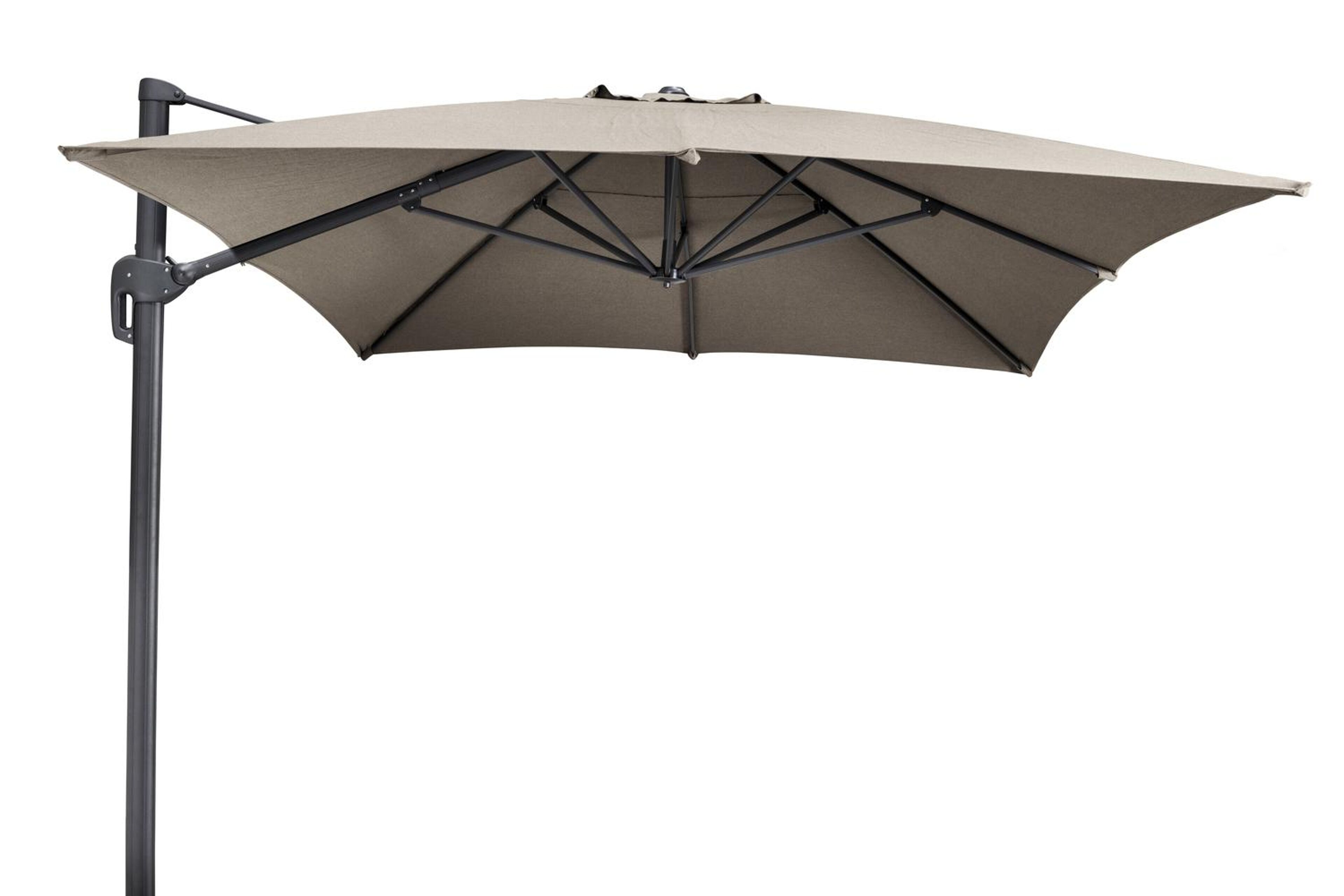 Parasol pendant Rufina en aluminium noir avec toile de parasol en all weather sunbrella® luxe natte heather beige - Larg1 400 x Larg2 300 cm (sans pied de parasol)