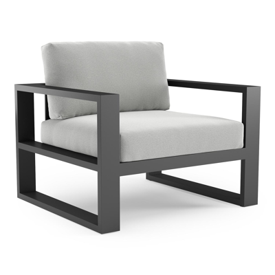 Verato loungestoel in zwart aluminium met natte grey chine all weather sunbrella® luxe kussen