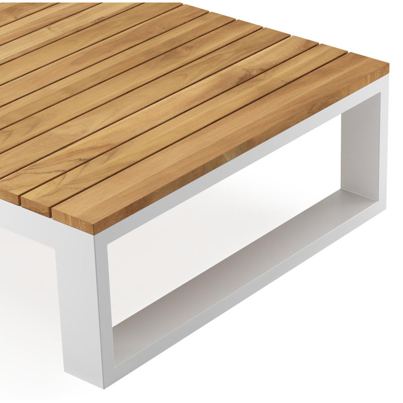 Verato hoektafel in wit aluminium en naturel teak - L 88 x B 88 x H 31,5 cm