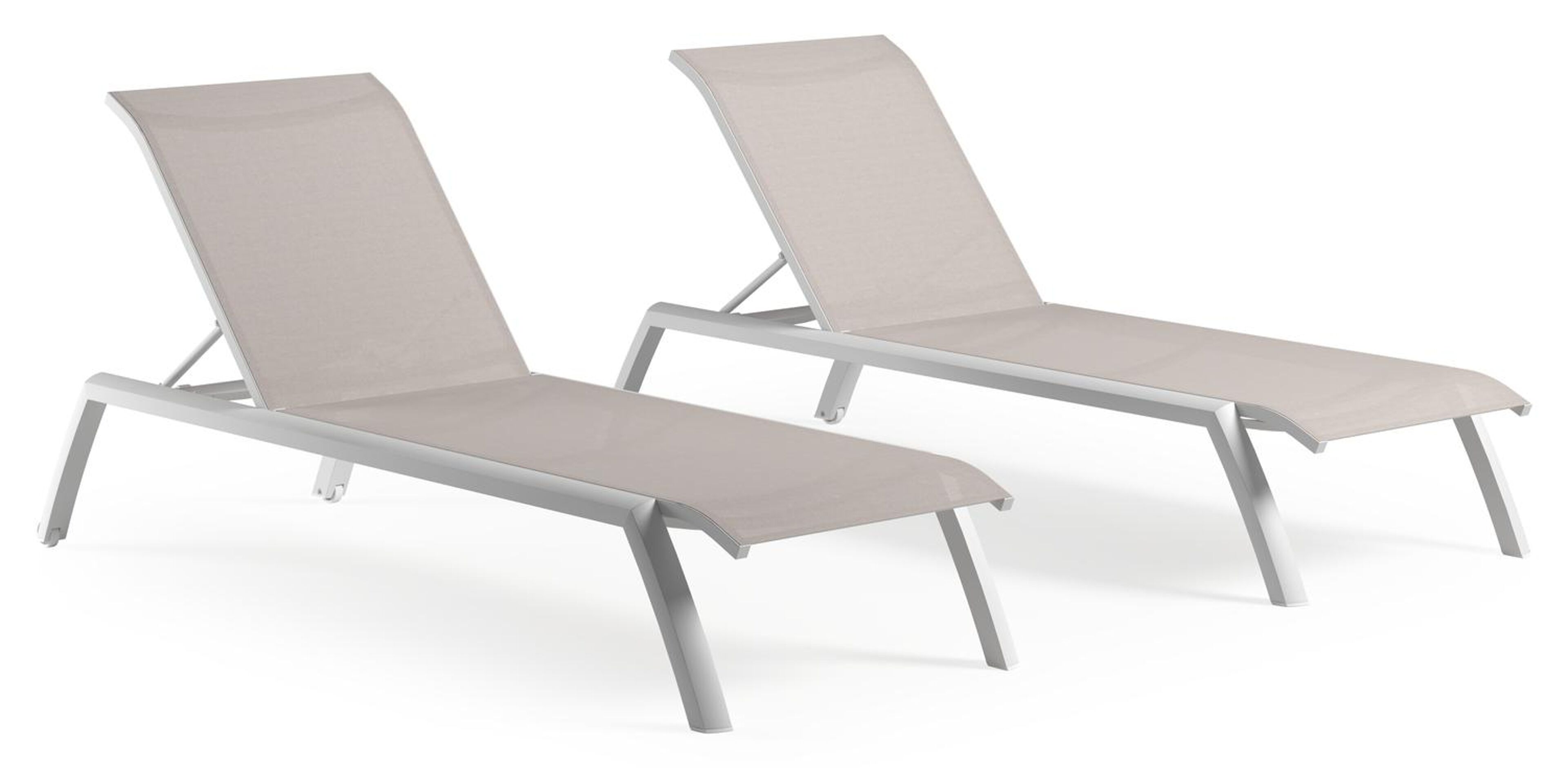 Set van 2 verstelbare Bari ligbedden in wit aluminium