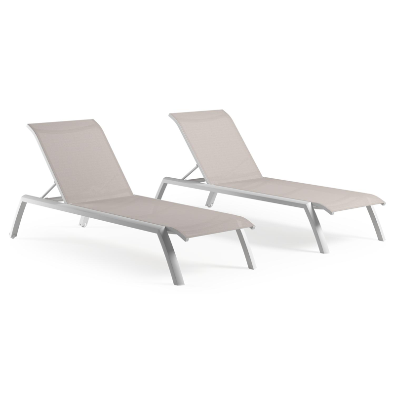 Set van 2 verstelbare Bari ligbedden in wit aluminium