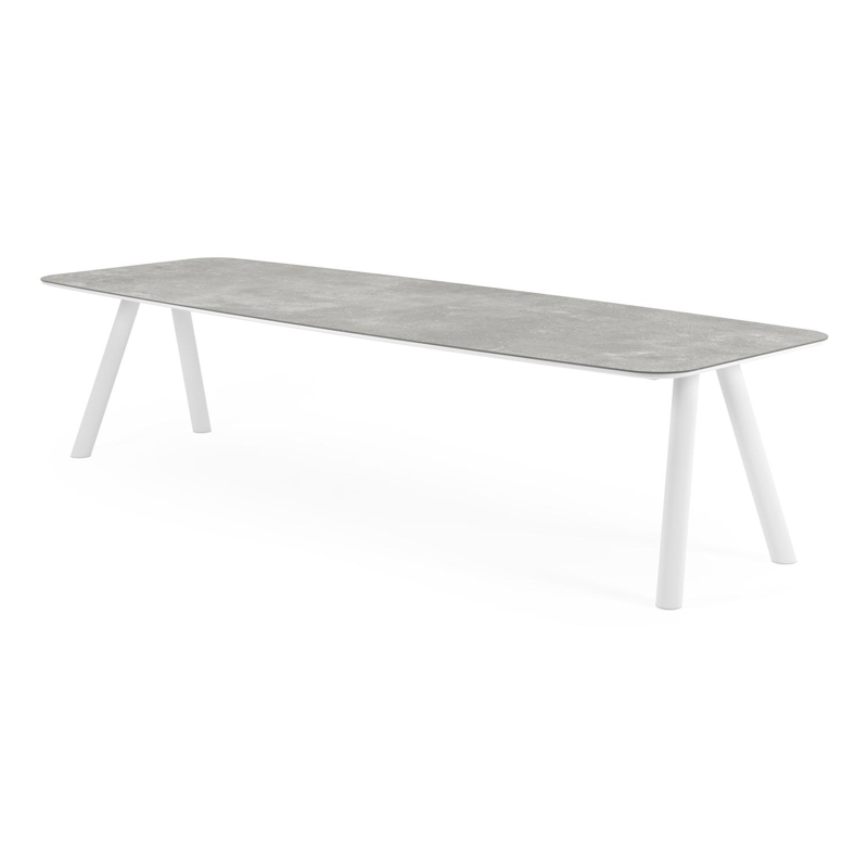 Orso tuintafel bootvorm in wit aluminium en volkeramiek new york - L 315 x B 115 x H 73.5 cm