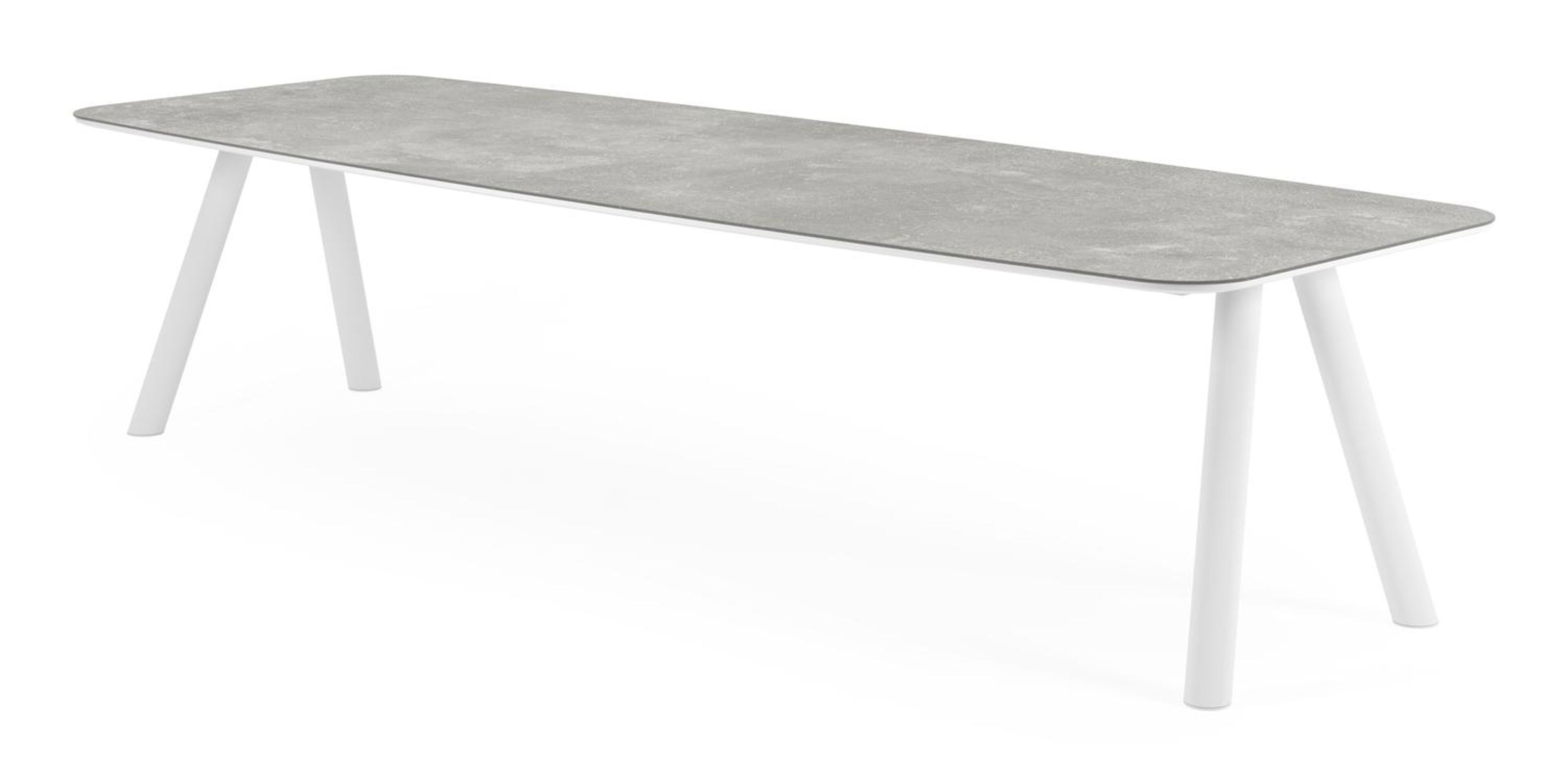Orso tuintafel bootvorm in wit aluminium en volkeramiek new york - L 315 x B 115 x H 73.5 cm