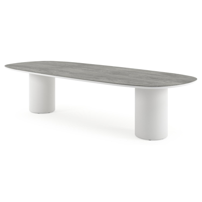 Amico tuintafel bombo in wit aluminium en volkeramiek Aspen Grey - L 320 x B 130 x H 73.5 cm