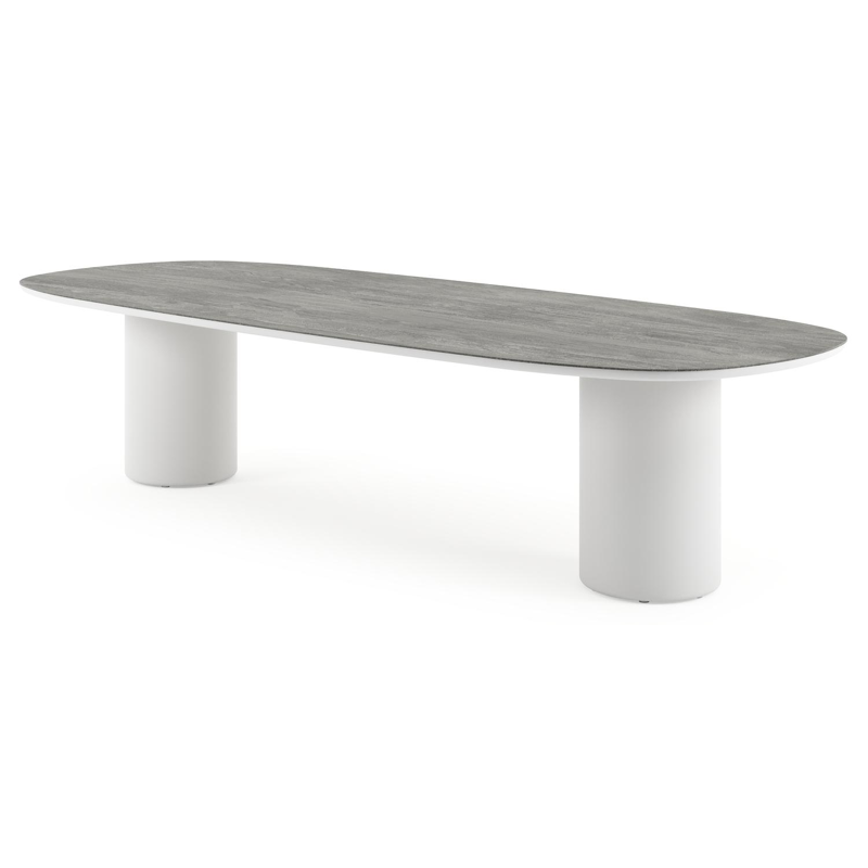 Amico tuintafel bombo in wit aluminium en volkeramiek Aspen Grey - L 320 x B 130 x H 73.5 cm