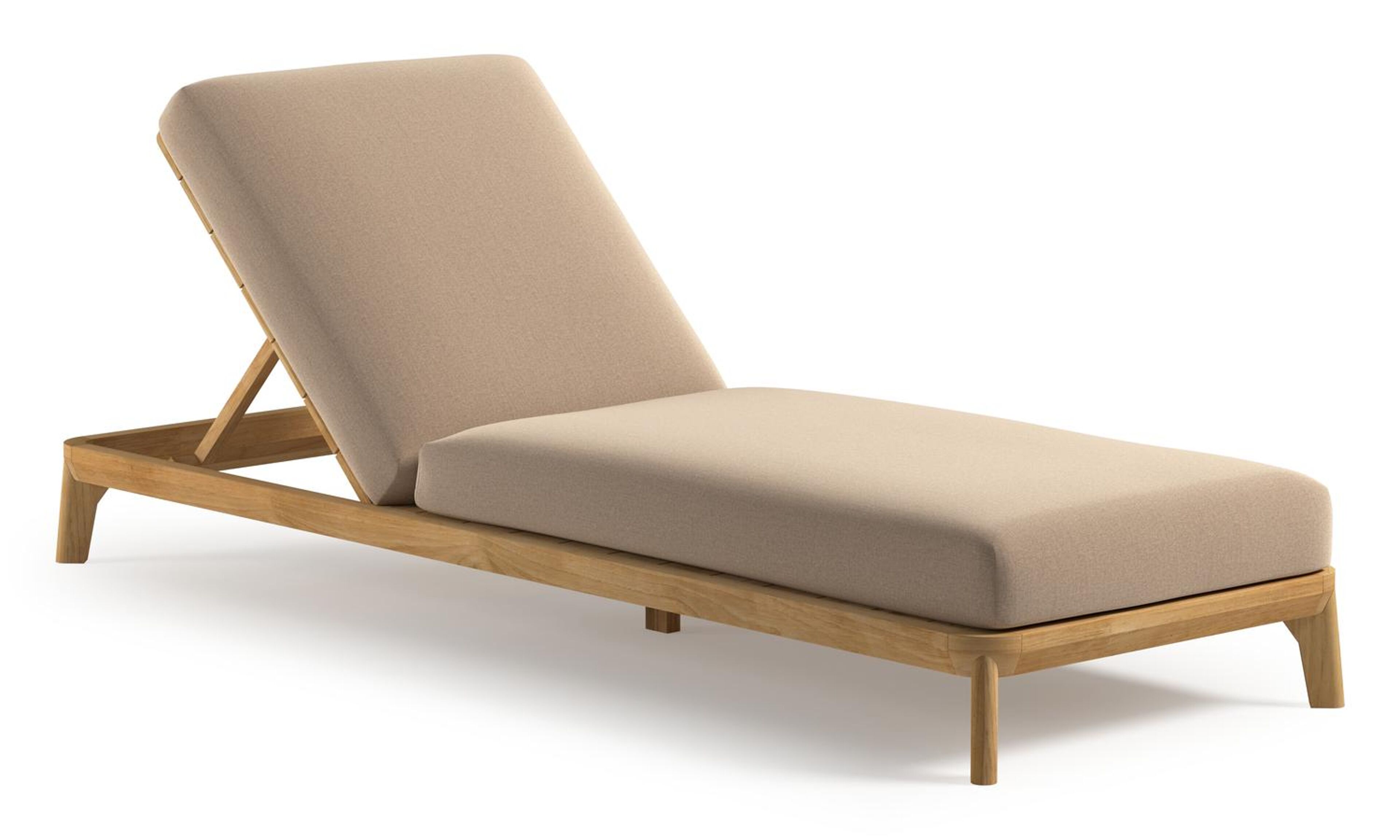 Orso verstelbaar ligbed in teak met natte heather beige all weather Sunbrella® luxe kussen