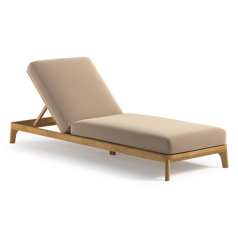 Orso verstelbaar ligbed in teak met natte heather beige all weather Sunbrella® luxe kussen