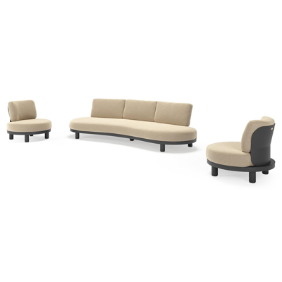 Donato loungeset in zwart aluminium met all weather cosytica Althea Camel kussen