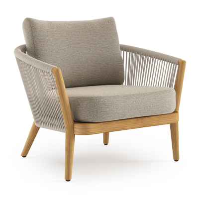 Fauteuil de jardin Orso en tecken corde ronde tissée verticalement beige et coussins en all weather cosytica Catania Beige