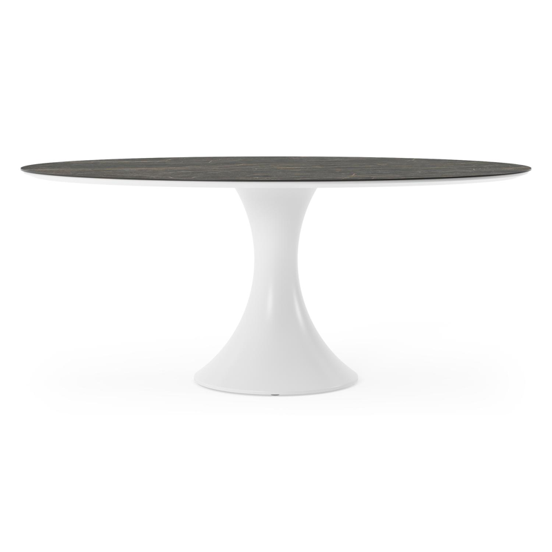 Table de jardin Fano ovale en aluminium blanc et céramique pleine Black Obsession - Lg. 180 x Lrg. 110 x Haut. 75 cm