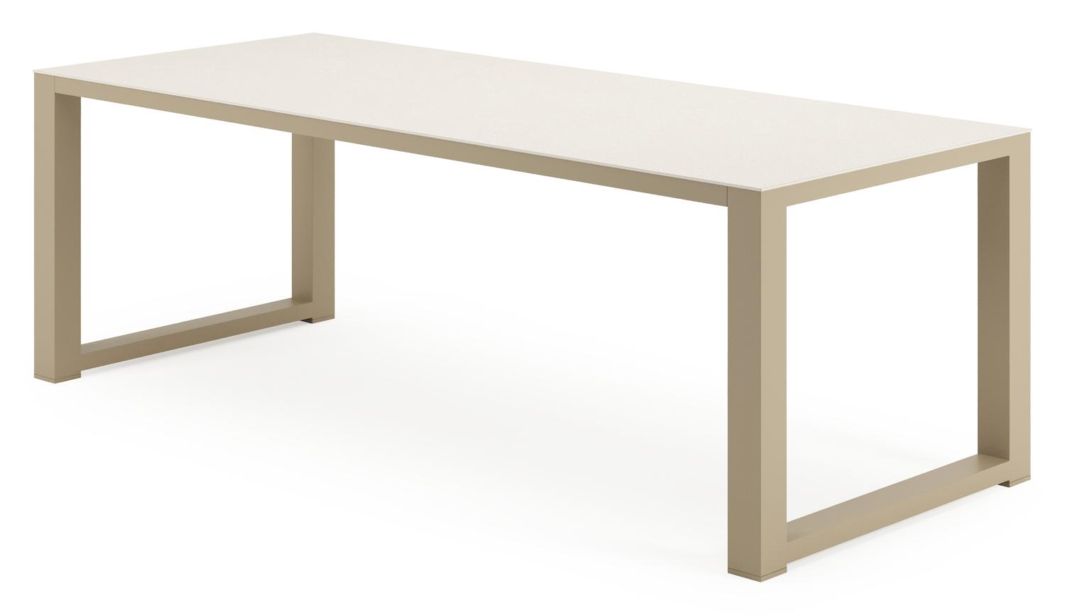 Table de jardin Livo rectangulaire en aluminium beige et sintered stone Crema minerale - Lg. 220 x Lrg. 92 x Haut. 73.5 cm