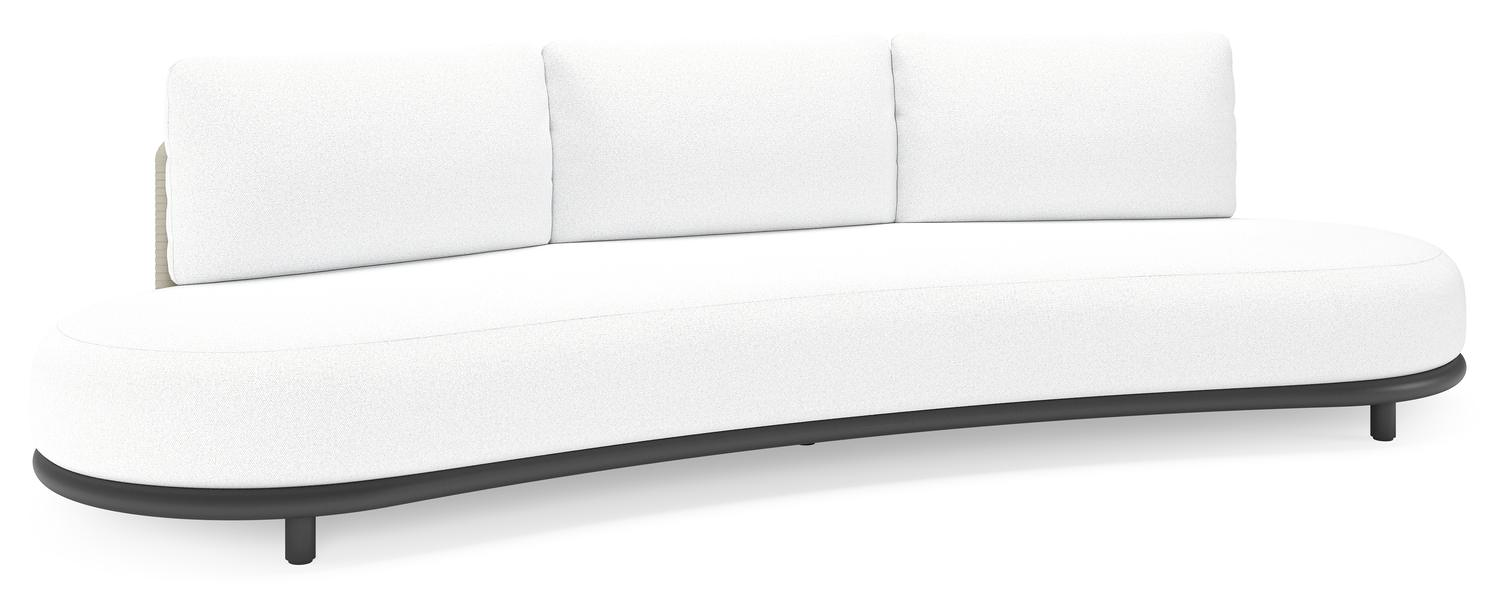 Canapé de jardin Lomano en aluminium noir et corde luxe plate tissée verticalement beige et coussins en all weather solica Ego Birch