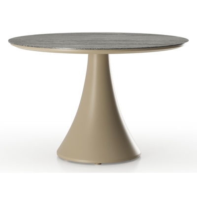 Fano low dining loungetafel rond in beige aluminium en volkeramiek Aspen Grey - Dia. 85 x H 55 cm