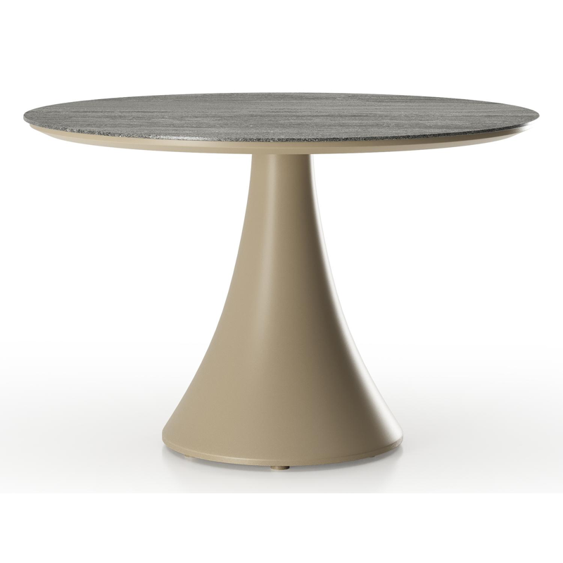 Fano low dining loungetafel rond in beige aluminium en volkeramiek Aspen Grey - Dia. 85 x H 55 cm