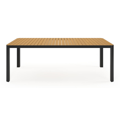 Ellara tuinset in zwart aluminium en naturel polywood tafelblad met 8 Paco tuinstoelen