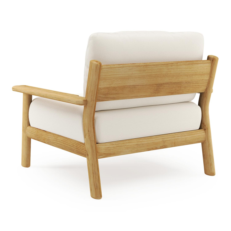 Amaro loungestoel in teak met natte white all weather sunbrella® luxe kussen