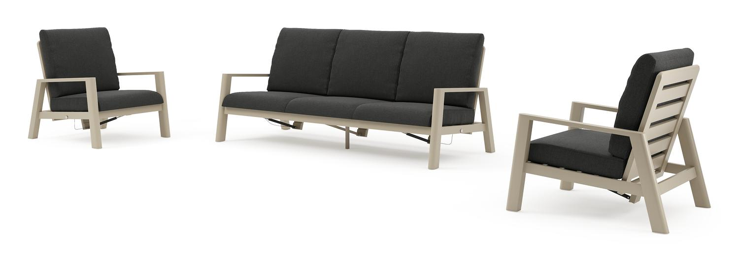 Cirello loungeset in beige aluminium met chartres sooty all weather sunbrella® luxe kussens
