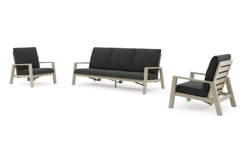 Cirello loungeset in beige aluminium met chartres sooty all weather sunbrella® luxe kussens