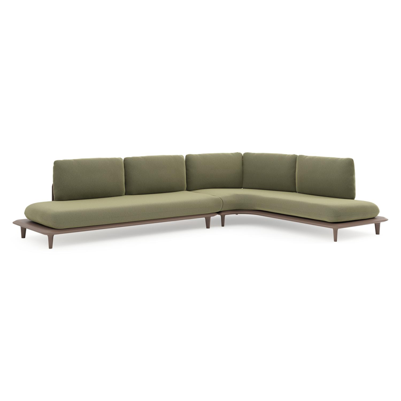 Bomero loungehoek in taupe aluminium met heritage leaf all weather sunbrella® luxe kussen