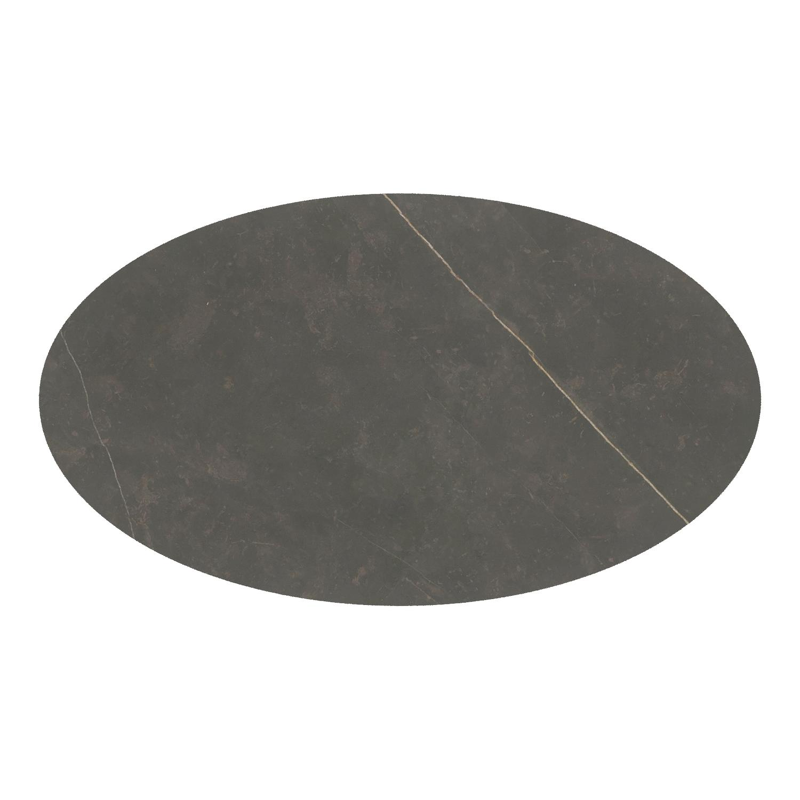 Table de jardin Fano oval en aluminium beige et céramique pleine Calatorao - Lg. 140 x Lrg. 80 x Haut. 74.5 cm