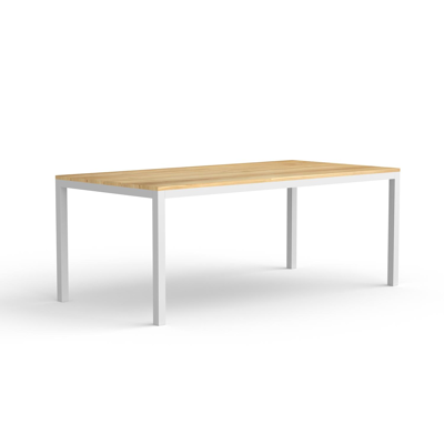 Taranto tuintafel in wit aluminium met tafelblad in teak - L 200 x B 100 cm