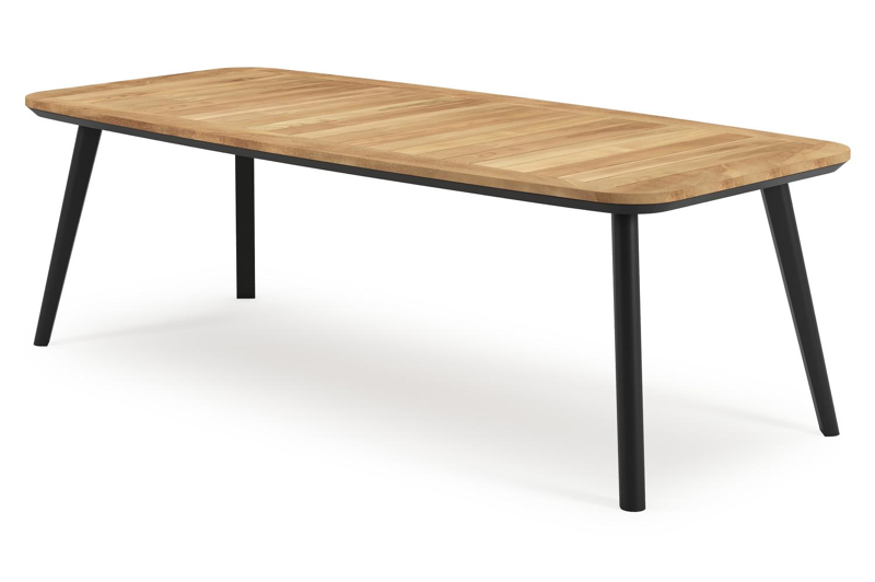 Mosa bootvormige tuinset in zwart aluminium en teak natural finish met 8 Artena tuinstoelen