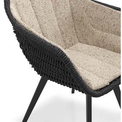 Pagino tuinstoel in zwart aluminium en zwart ronde wicker met zitkussen in All Weather Cosytica Bora Jungle