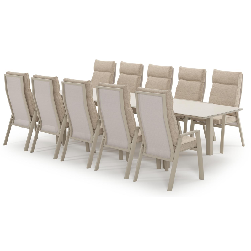Ensemble de jardin Calobra extensible rectangulaire en aluminium beige et sintered stone Crema minerale avec 10 chaises de jardin Leon