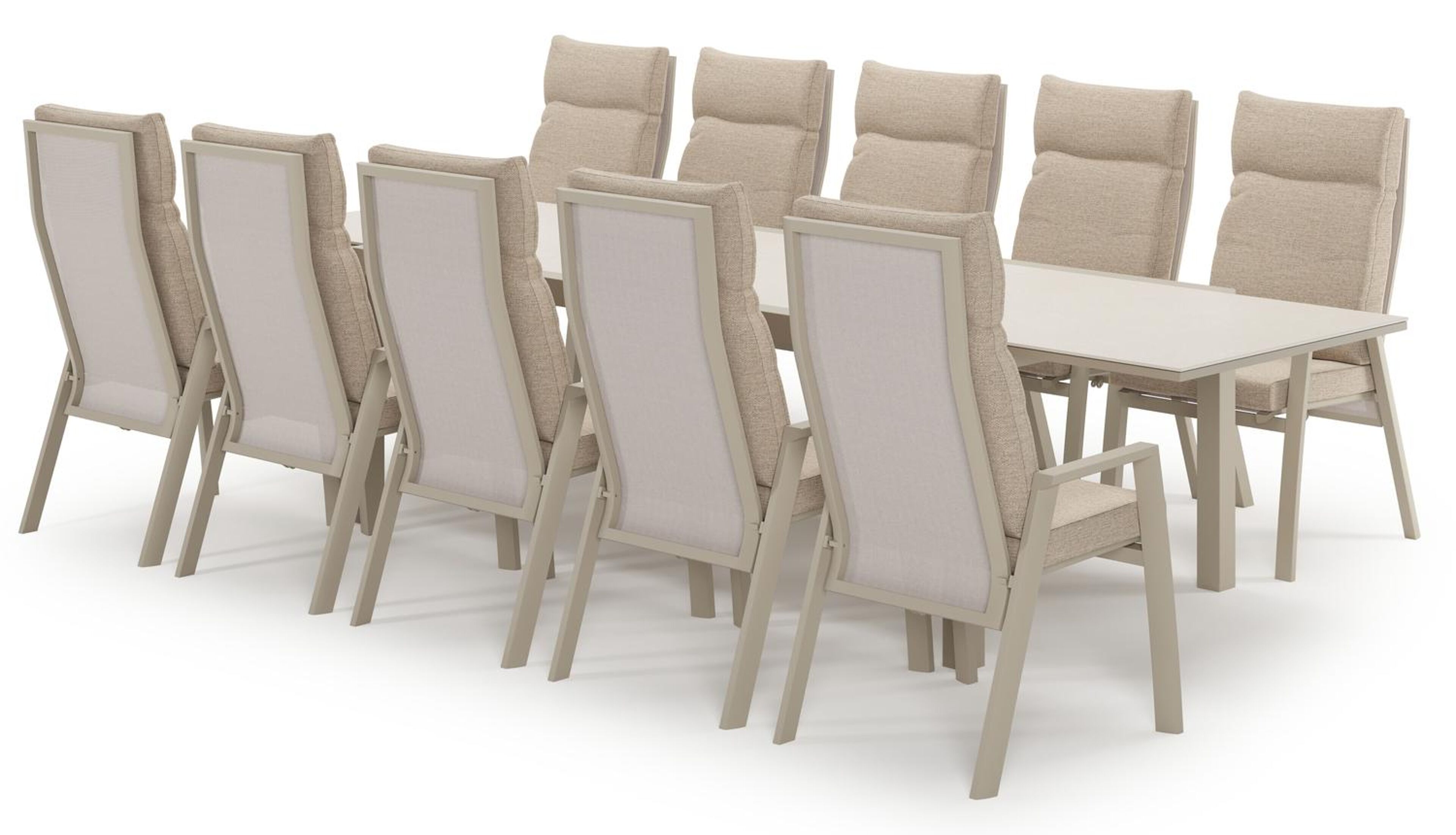 Ensemble de jardin Calobra extensible rectangulaire en aluminium beige et sintered stone Crema minerale avec 10 chaises de jardin Leon