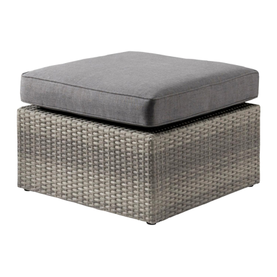 Salon de jardin d'angle Gio en résine tresée blanc-gris et aluminium avec coussin en gris et table basse