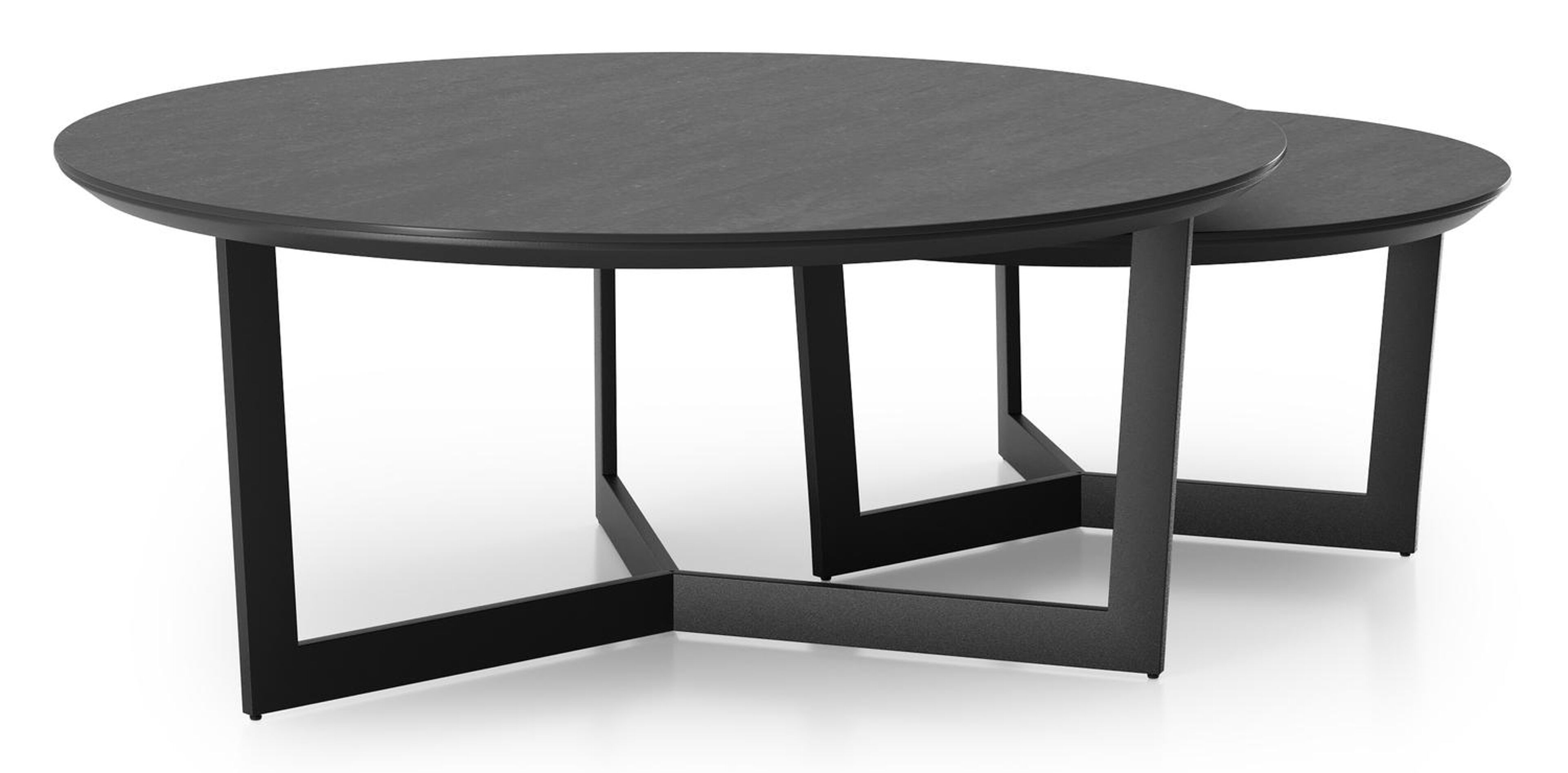Tables basses Lacrima en aluminium noir et céramique pleine basalt black - Diam. 85/65 x Haut. 35/30 cm