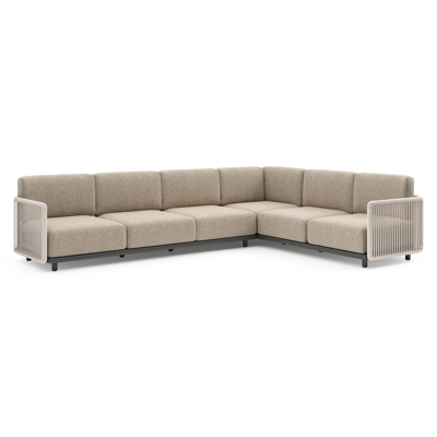 Organo loungehoek in zwart aluminium en beige verticaal geweven luxe vlakke rope met bora jungle all weather Cosytica kussen