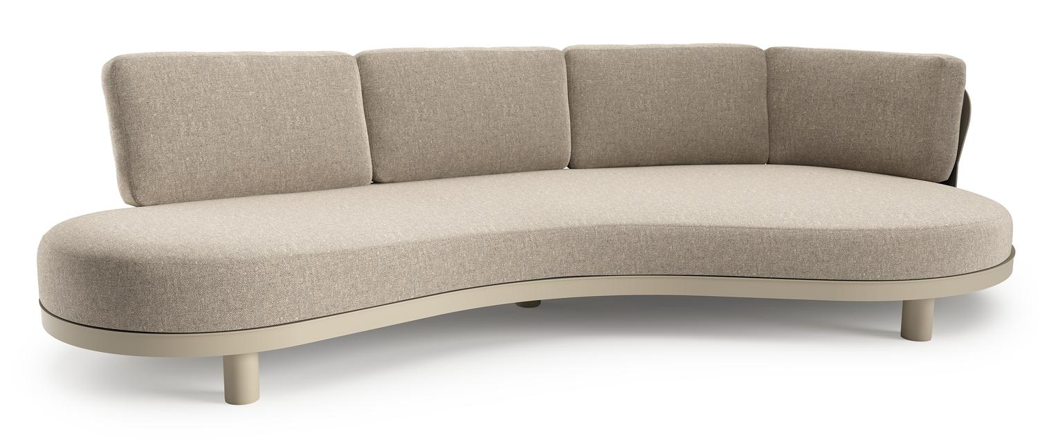 Canapé de jardin Donato en aluminium beige et coussins en all weather sunbrella® luxe chartres pewter