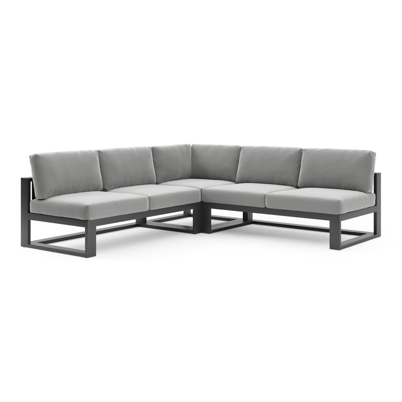 Verato loungehoek in zwart aluminium met savane grey all weather sunbrella® luxe kussen