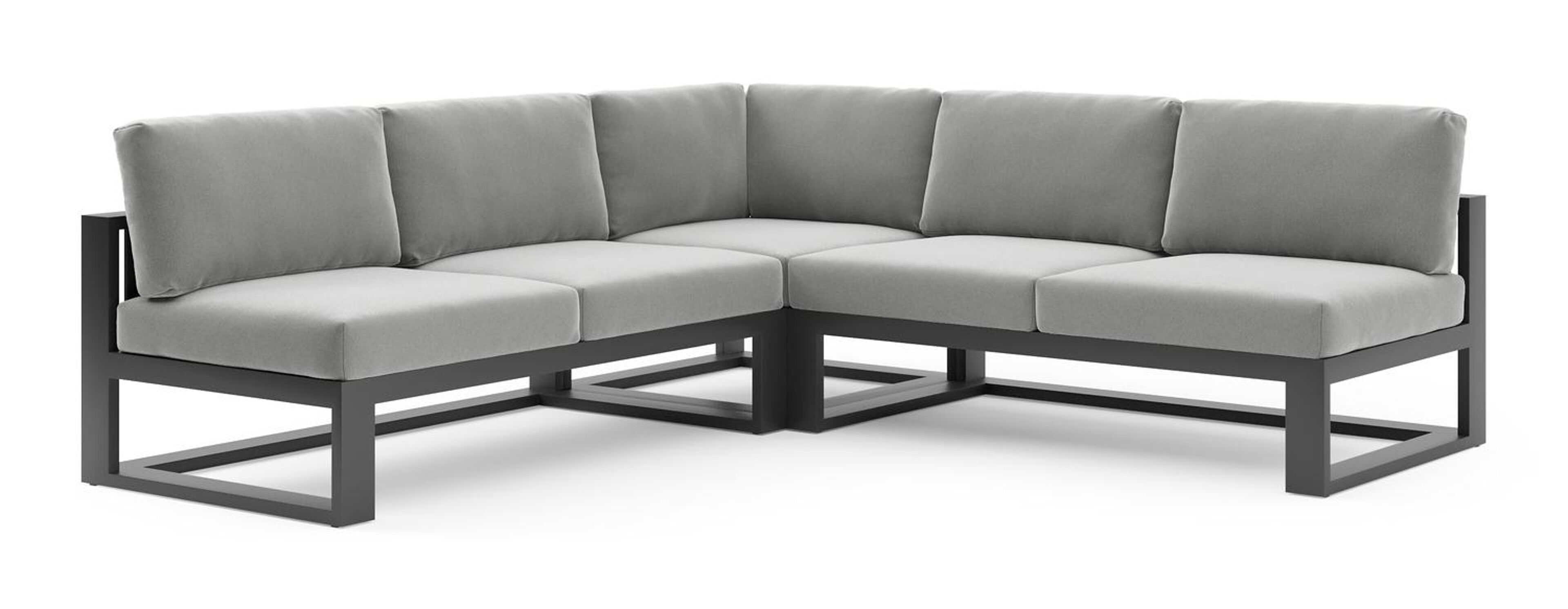 Verato loungehoek in zwart aluminium met savane grey all weather sunbrella® luxe kussen