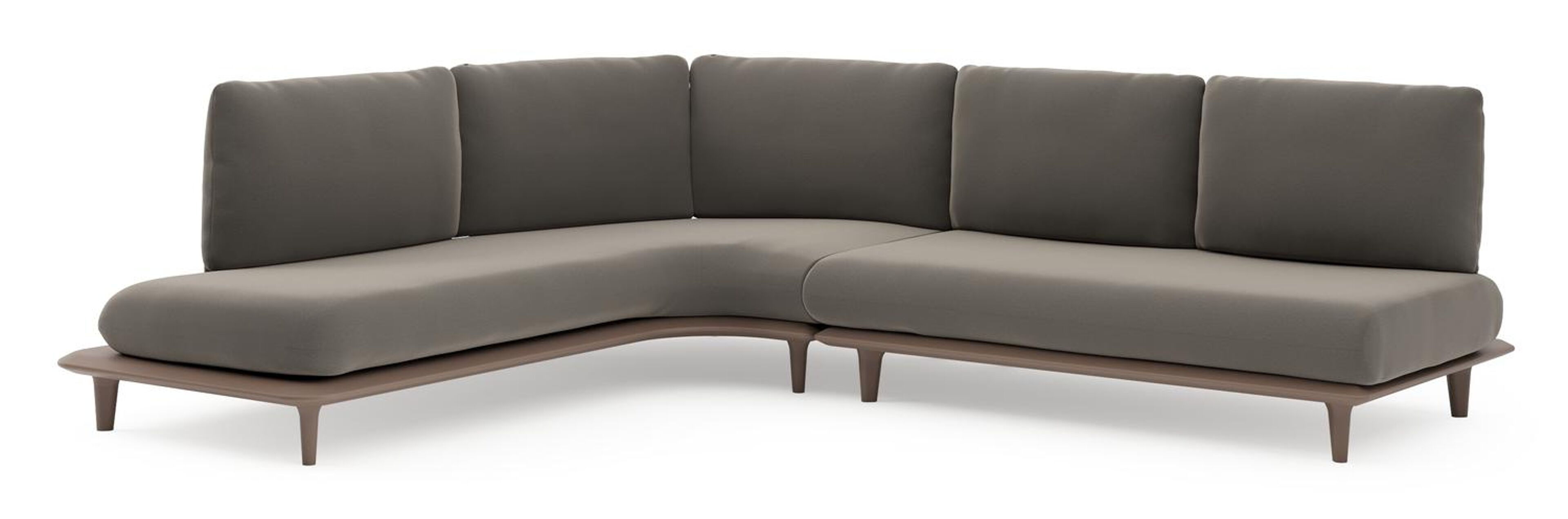 Salon de jardin d'angle Bomero en aluminium taupe et coussins en all weather sunbrella® luxe natte carbon beige