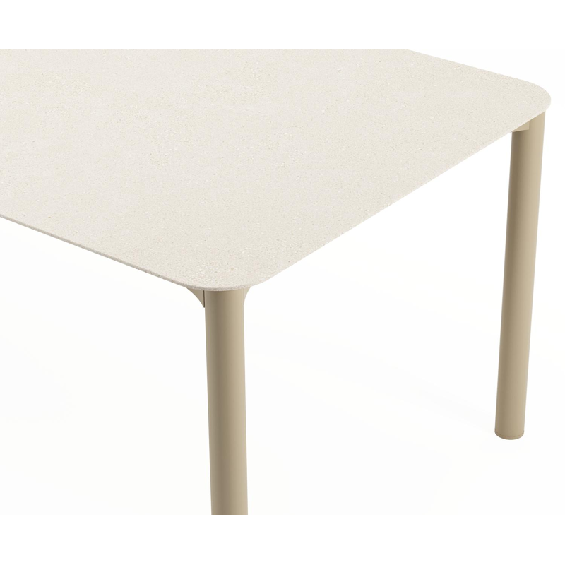Mira ensemble de jardin rectangulaire arrondi en aluminium beige en sintered stone crema minerale avec 8 chaises de jardin Amalfi