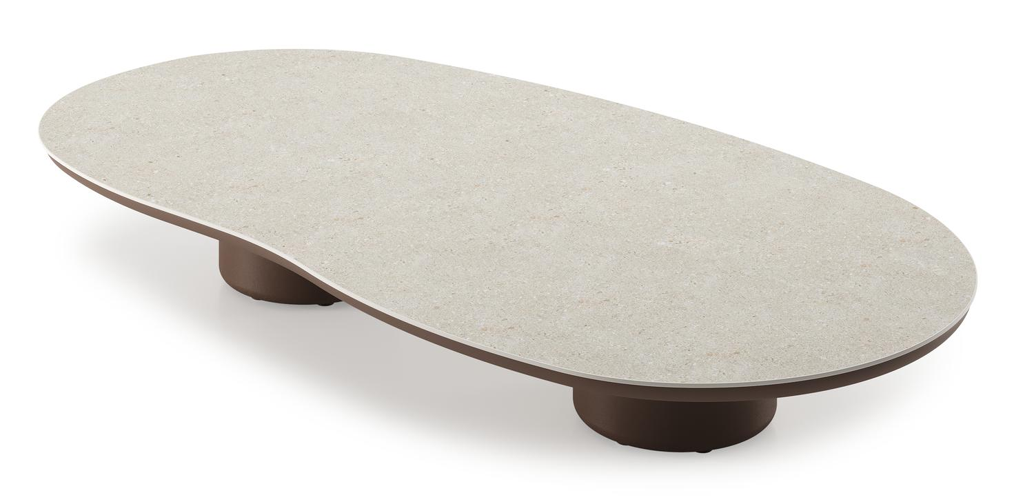 Amico loungetafel organisch in taupe aluminium en volkeramiek Shilin - L 170 x B 91 x H 25 cm