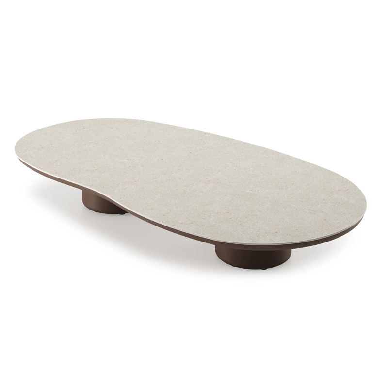 Table de basse Amico organique en taupe aluminium et céramique pleine Shilin - Lg. 170 x Lrg. 91 x Haut. 25 cm