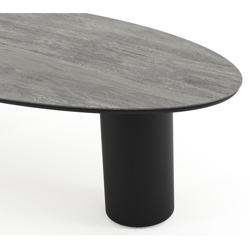 Amico tuintafel ovaal in zwart aluminium en volkeramiek Aspen Grey - L 260 x B 125 x H 73.5 cm