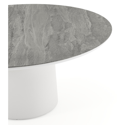 Amico low dining tuintafel rond in wit aluminium en volkeramiek Aspen Grey - Dia. 148 x H 61 cm