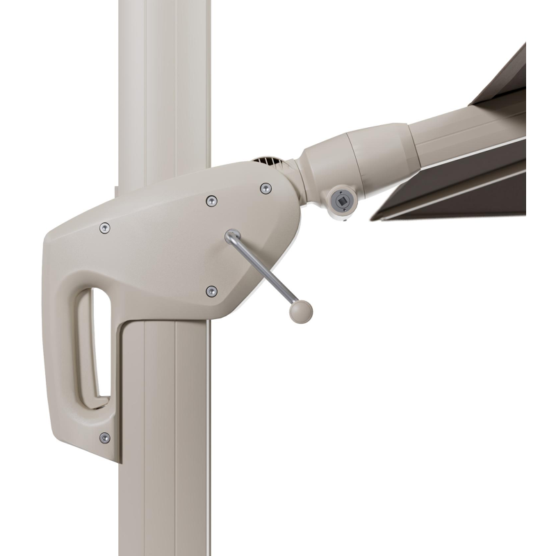 Minore zweefparasol met tiltfunctie in beige aluminium en Natte Heather Grey All Weather Sunbrella® Luxe parasoldoek - L1: 350 x L2: 350 cm (zonder voet) (zonder voet)