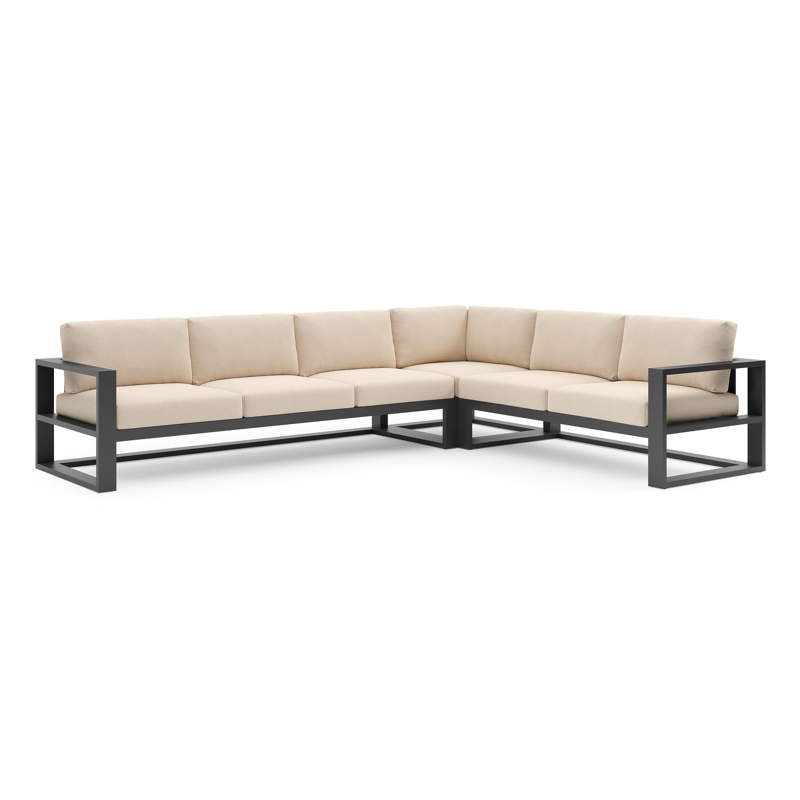 Verato loungehoek in zwart aluminium met heritage papyrus all weather sunbrella® luxe kussen
