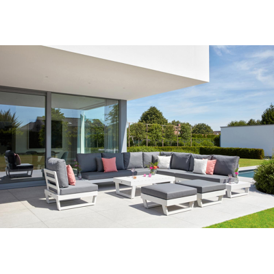 Modica lounge poef in wit aluminium met grijs textilene kussen