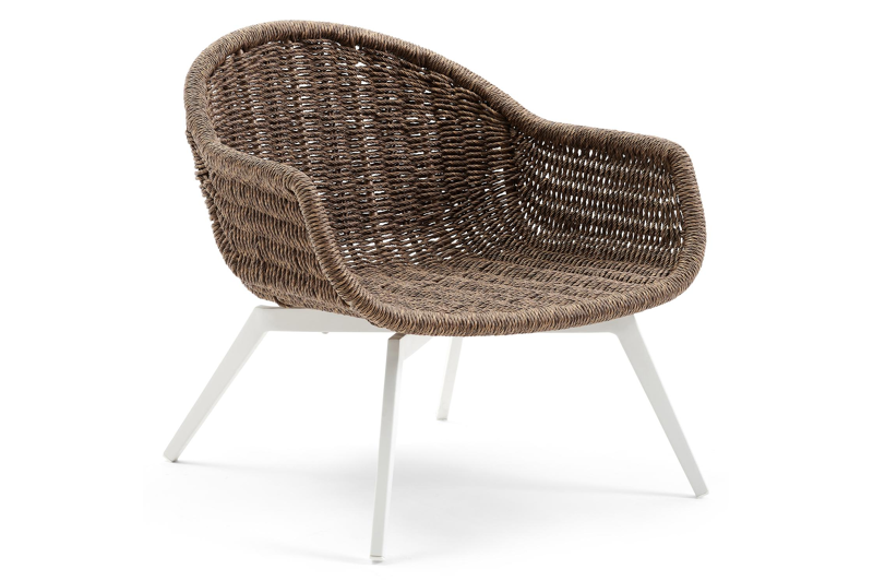 Fauteuil de jardin Pagino 1-pl en aluminium blanc et résine tressée brun