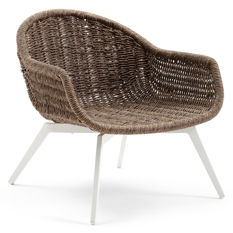 Pagino loungezetel 1-zit in wit aluminium en bruin wicker