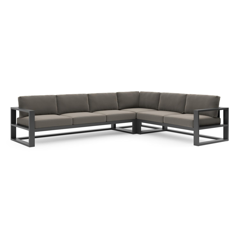 Verato loungehoek in zwart aluminium met natte carbon beige all weather sunbrella® luxe kussen